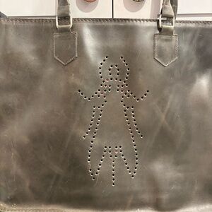 FLY LONDON Large Green Distressed Leather Perforated Shopper Tote! UNIQUE Bag!